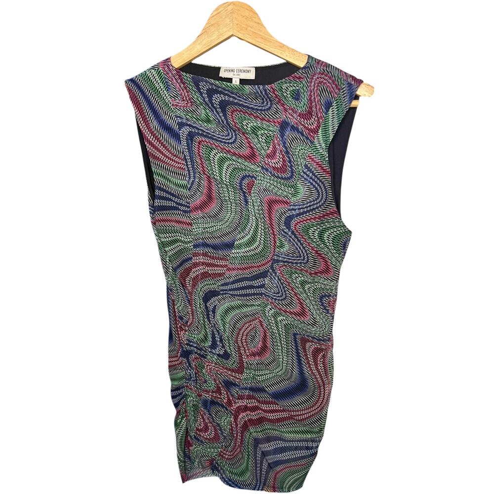 Opening Ceremony Multicolor Abstract Swirl Sleeveless Ruched Dress Size S